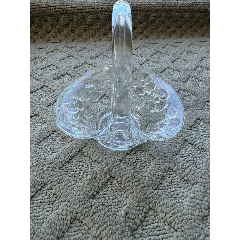Vintage Clear Indiana Glass Tiara Crystal Handled Basket Floral Dogwood Blossom